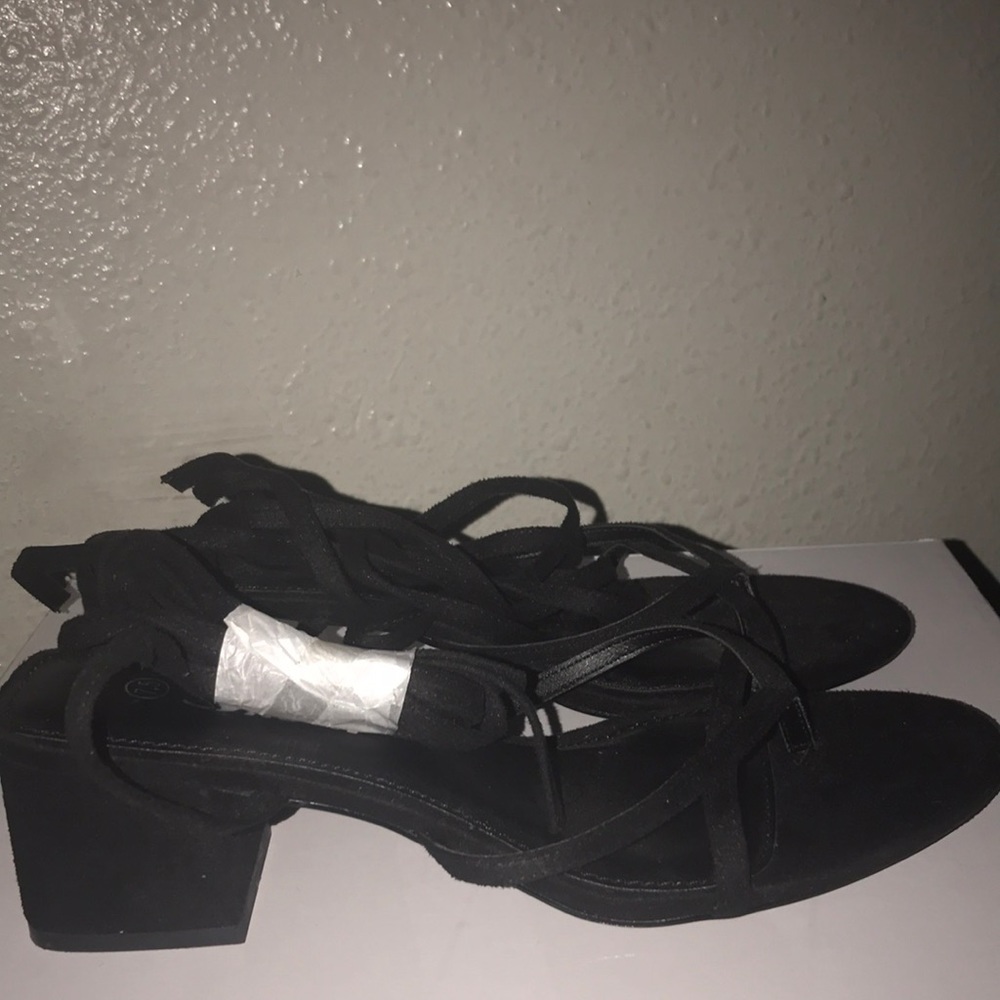 Black tie up block heeled sandals